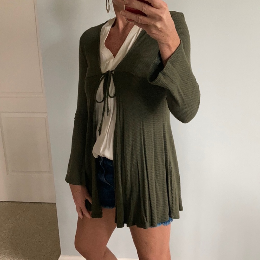 Olive Tie Front Cardigan - Picture 4 of 7